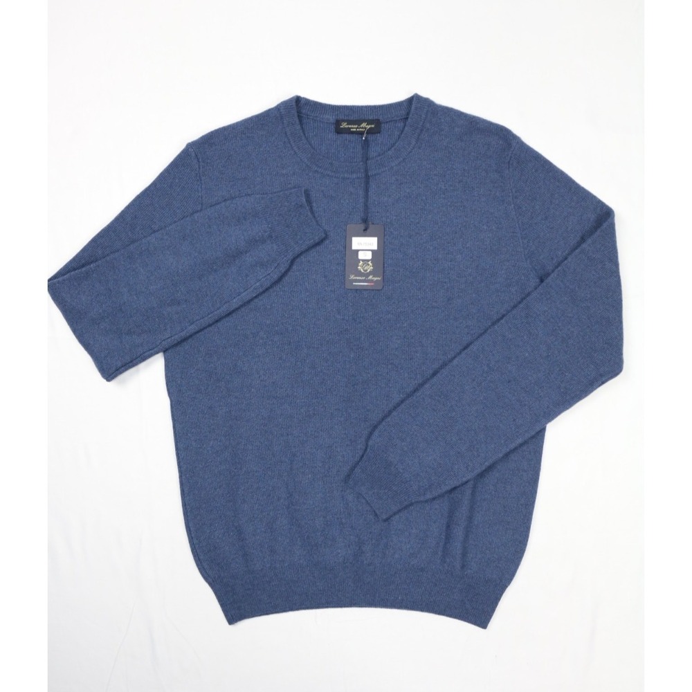 Lorenzo Magni Textured knit jumper Mens Crew neck Sweater Wool Blend Blue Italy